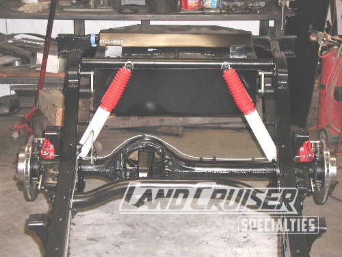 A car frame with two red and white handles.