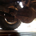 A close up of the front tire on an atv.